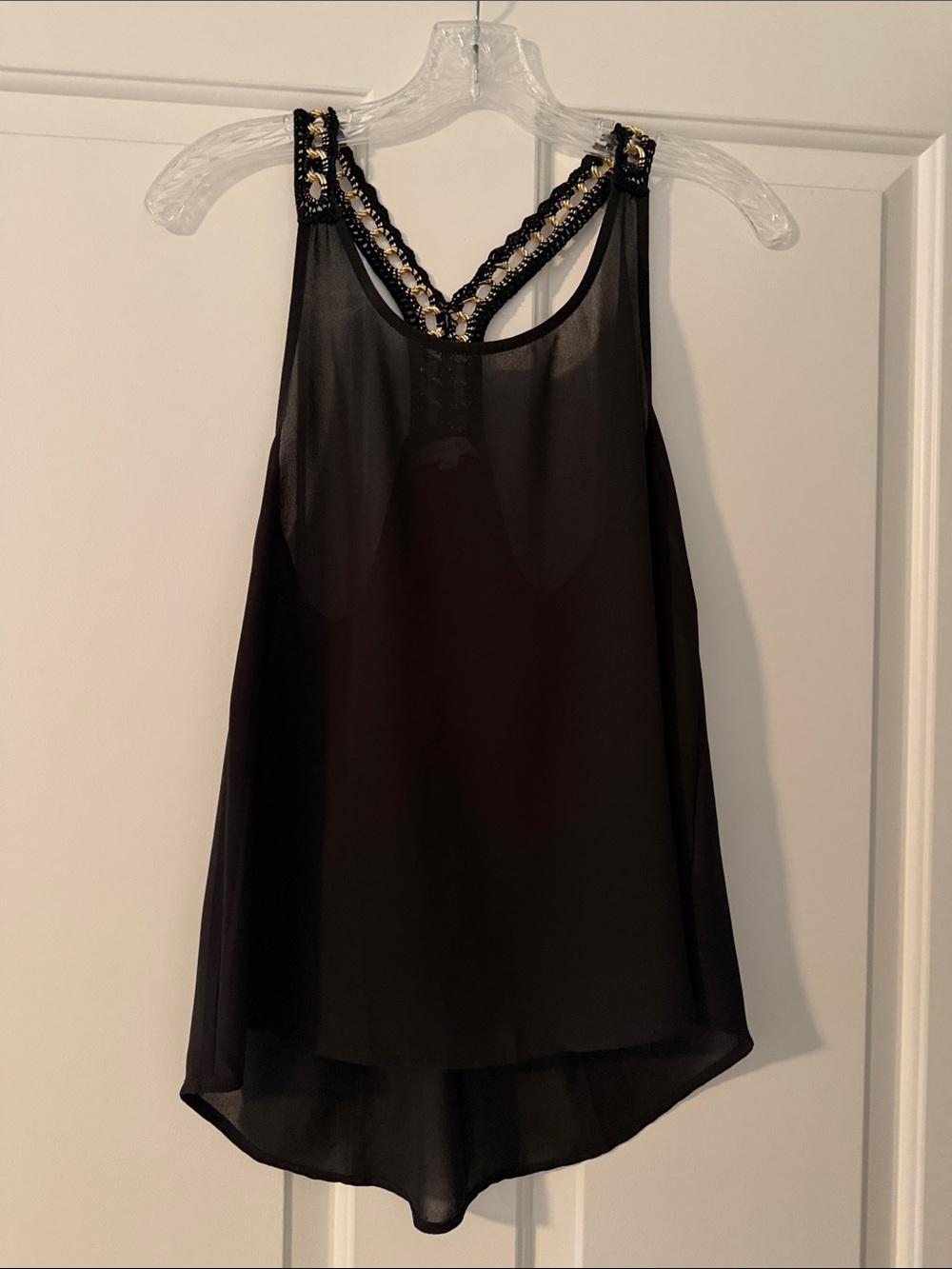mine Black Sheer Beaded Racerback Tank